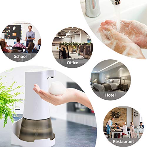 KATELUO Dispensador de Jabón Automático 350ML, Dispensador de Jabón Espuma Sin Contacto, Dispensador de Jabón con Sensor Infrarrojo para Cocina Oficina Baño Hotel (Blanco+Gris)