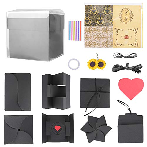 KATELUO Explosion Box,Caja de Regalo Creative Explosion Love Memory DIY Álbum para cumpleaños Aniversario Boda San Valentín Día de la Madre Navidad (Negro)