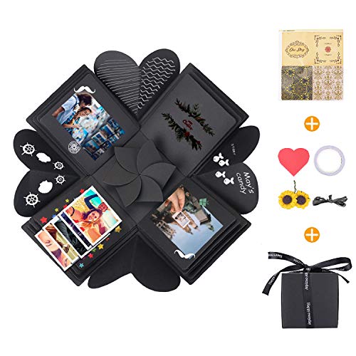 KATELUO Explosion Box,Caja de Regalo Creative Explosion Love Memory DIY Álbum para cumpleaños Aniversario Boda San Valentín Día de la Madre Navidad (Negro)