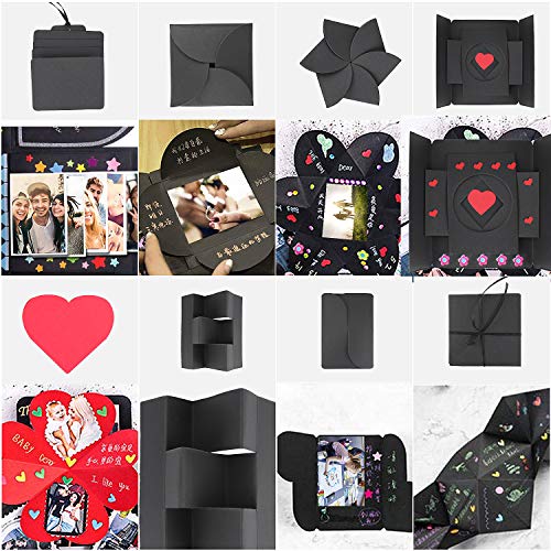 KATELUO Explosion Box,Caja de Regalo Creative Explosion Love Memory DIY Álbum para cumpleaños Aniversario Boda San Valentín Día de la Madre Navidad (Negro)