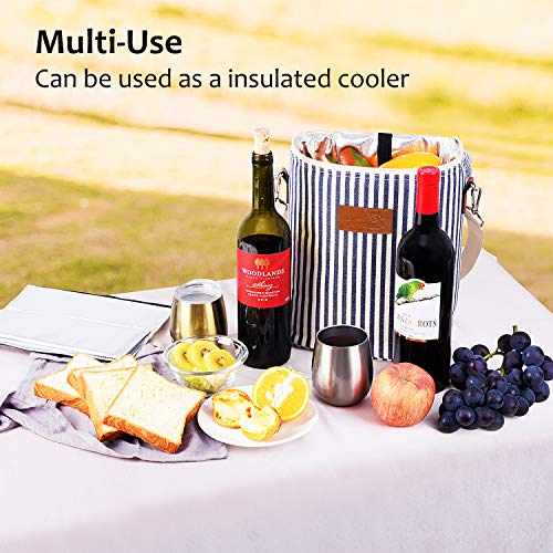 Kato Tirrinia - Bolsa térmica con 4 botellas de viaje acolchada para vino con asa y correa ajustable para el hombro, ideal como regalo para amantes del vino, a rayas