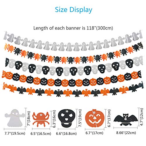 KATOOM Halloween Garland decoración 5pcs Bunting Halloween de Papel Calabaza fantásma Spider Skull Forma para adornar Fiesta de Halloween Fantasmas Fiesta Evento a Adultos jovénes niños