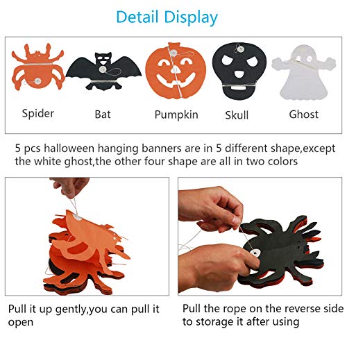 KATOOM Halloween Garland decoración 5pcs Bunting Halloween de Papel Calabaza fantásma Spider Skull Forma para adornar Fiesta de Halloween Fantasmas Fiesta Evento a Adultos jovénes niños