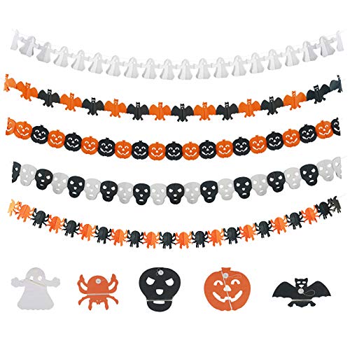 KATOOM Halloween Garland decoración 5pcs Bunting Halloween de Papel Calabaza fantásma Spider Skull Forma para adornar Fiesta de Halloween Fantasmas Fiesta Evento a Adultos jovénes niños