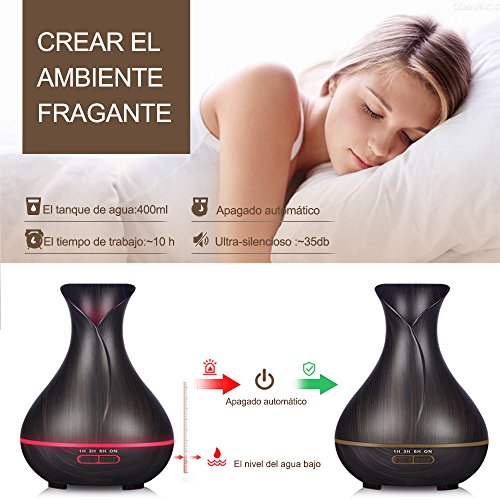 KBAYBO Newkbo Difusor de Aroma 400ml Humidificador Ultrasónica Aromaterapia Difusor de Aceites Esenciales Bastante Silencioso Auto-Apaga 8-Color LED Ajuste de Vapor Fuerte y débil Light Wood