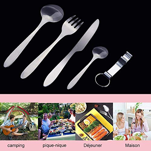 KBNIAN Cubiertos para Camping, Set de Cubiertos para Acampar de Acero Inoxidable con Estuche de Neopreno, Juegos de Cubiertos Ideales para Acampar, Picnic, Festivales y Viajes（6pcs）
