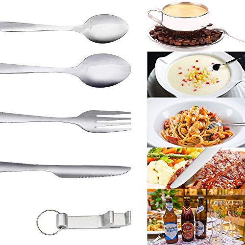 KBNIAN Cubiertos para Camping, Set de Cubiertos para Acampar de Acero Inoxidable con Estuche de Neopreno, Juegos de Cubiertos Ideales para Acampar, Picnic, Festivales y Viajes（6pcs）