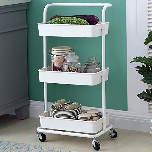 KDBEB 3 Nivel Carro con Ruedas,Blanco Acero Carros de Peluqueria Profesional con Asas Ergonómicas para Joyería Cosmética