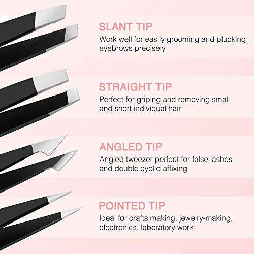 KDWOA Pinzas Cejas Profesional, Pinzas Depilar Cejas, Tijeras para Cejas, Cepillo De Cejas Y Peine, 6 Piezas Kit Cejas Tijeras Barba, Herramienta de Belleza Diaria - Negro
