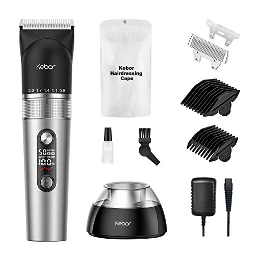 Kebor Cortapelos para Hombres, Juego de Recortador Eléctrico sin Cable con Batería de Litio Recargable, Pantalla LED, Base de Carga, con Aceite de peluquería, KF-T113