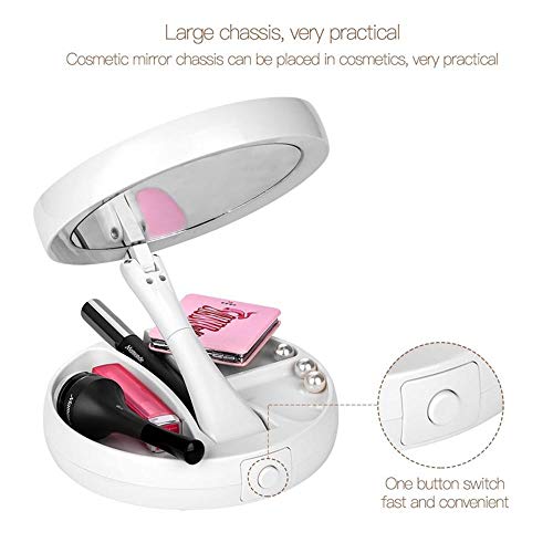 KEEP BETTER Espejo de Maquillaje Iluminado con 21 Luces LED, Plegable, Espejo de Mesa de Doble Cara con 10 aumentos, para Maquillaje o Afeitado