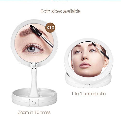 KEEP BETTER Espejo de Maquillaje Iluminado con 21 Luces LED, Plegable, Espejo de Mesa de Doble Cara con 10 aumentos, para Maquillaje o Afeitado