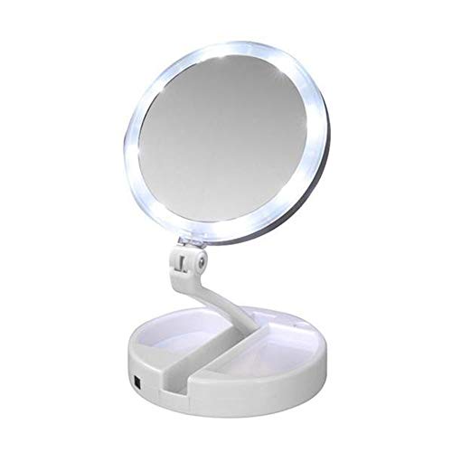 KEEP BETTER Espejo de Maquillaje Iluminado con 21 Luces LED, Plegable, Espejo de Mesa de Doble Cara con 10 aumentos, para Maquillaje o Afeitado