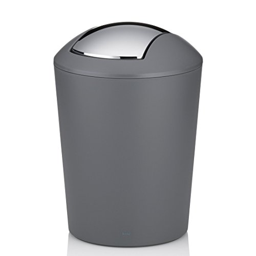kela 22272 – Papelera con Tapa oscilante (Marta, diámetro 15 cm, 1,7 L, plástico, 15 x 15 x 21 cm, plástico Gris