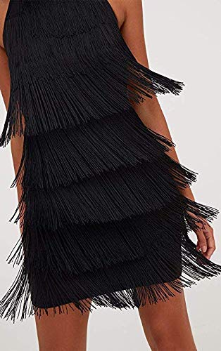 keland - Vestido Gatsby Vestido con borlas para Mujer, sin Mangas, Vestido con Franja Vestidos Cortos de Fiesta (Negro, M)