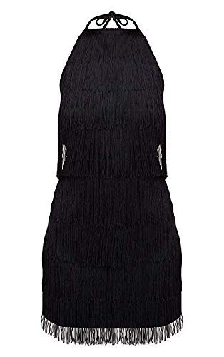 keland - Vestido Gatsby Vestido con borlas para Mujer, sin Mangas, Vestido con Franja Vestidos Cortos de Fiesta (Negro, M)