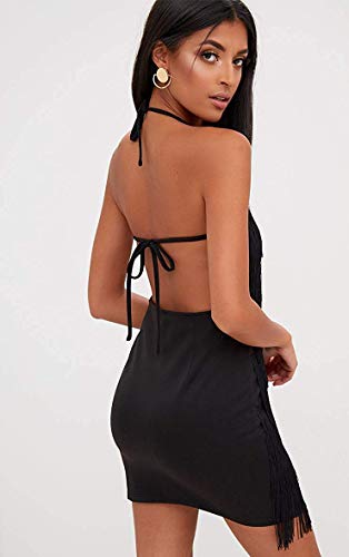 keland - Vestido Gatsby Vestido con borlas para Mujer, sin Mangas, Vestido con Franja Vestidos Cortos de Fiesta (Negro, M)