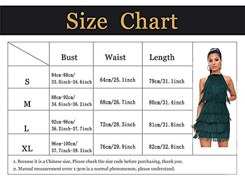 keland - Vestido Gatsby Vestido con borlas para Mujer, sin Mangas, Vestido con Franja Vestidos Cortos de Fiesta (Negro, M)