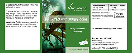 Kelp 300mcg – Yodo de algas Kelp – 360 comprimidos para ¡1 AÑO! – Para la tiroides – Suplemento de yodo natural