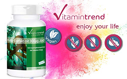 Kelp 300mcg – Yodo de algas Kelp – 360 comprimidos para ¡1 AÑO! – Para la tiroides – Suplemento de yodo natural