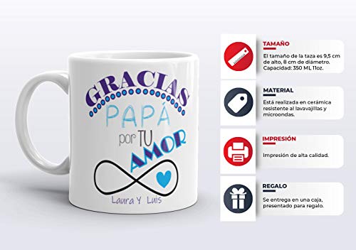 Kembilove Taza de Café Padre Personalizada – Taza de Desayuno Gracias Papá por tu Amor – Tazas de Café y Té para Papas – Taza de Cerámica Impresa – Regalo Original Taza de 350 ml