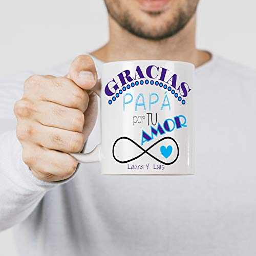 Kembilove Taza de Café Padre Personalizada – Taza de Desayuno Gracias Papá por tu Amor – Tazas de Café y Té para Papas – Taza de Cerámica Impresa – Regalo Original Taza de 350 ml