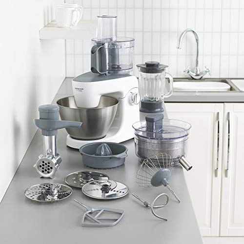 Kenwood KHH326 - Robot de cocina multifunción 1000 W, 4.3 L, mezcla, bate, amasa, batidora de vaso 1.5 L, procesador alimentos 1.4 L, 3 discos, exprimidor, picadora, licuadora, plata/blanco
