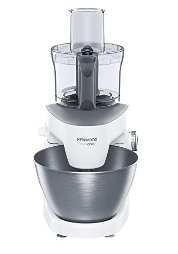 Kenwood KHH326 - Robot de cocina multifunción 1000 W, 4.3 L, mezcla, bate, amasa, batidora de vaso 1.5 L, procesador alimentos 1.4 L, 3 discos, exprimidor, picadora, licuadora, plata/blanco