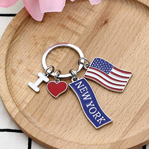 KENYG - Llavero con diseño de Bandera de Estados Unidos con Texto en inglés I Love New York Drip Oil America