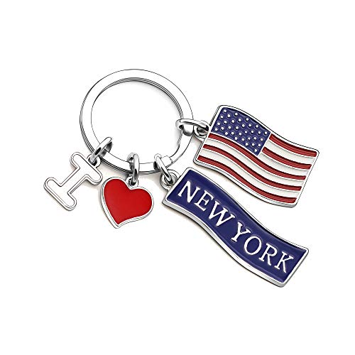 KENYG - Llavero con diseño de Bandera de Estados Unidos con Texto en inglés I Love New York Drip Oil America