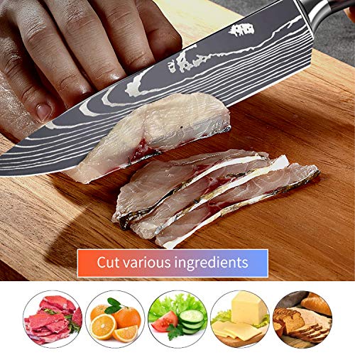 KEPEAK Cuchillo de Cocina, Cuchillos de Cocina Afilados de Acero Inoxidable de Diferentes Tamaños con Agarre Cómodo, Cuchillo de Cocina/Restaurante a Prueba de Herrumbre (8pcs)