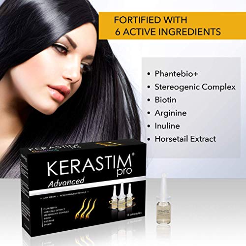 Kerastim Pro Tratamiento avanzado anticaída del cuero cabelludo para hombres y mujeres (15 ampollas) Suero para el crecimiento y engrosamiento del cabello para cabello dañado y adelgazado Biotina