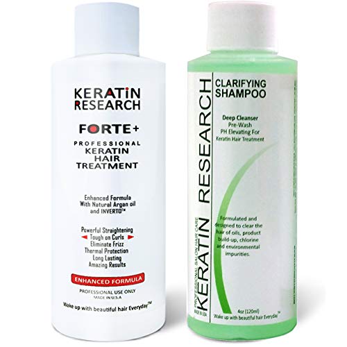 Keratin Forte Keratin Brazilian Keratin Hair Blowout Treatment Extra Strength 120ml with Clarifying Shampoo Enhanced Formula for Curly Hair By Keratin Research Queratina Keratina Brasilera Forte