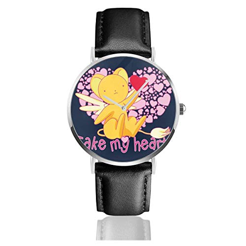 Kero Chan Take My Heart Cardcaptor Sakura Relojes Reloj de Cuero de Cuarzo con Correa de Cuero Negro para Regalo de colección