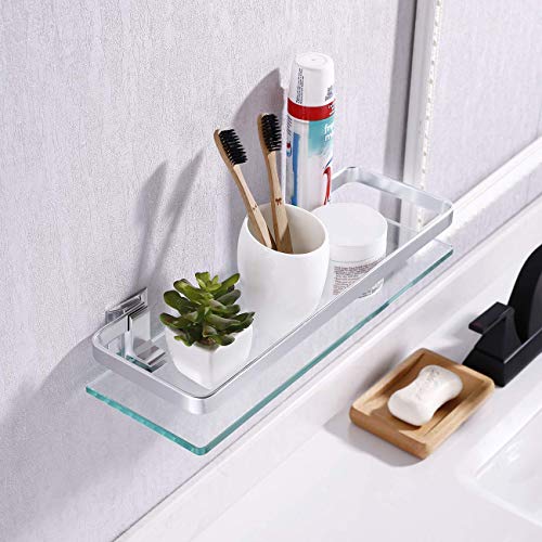 KES Estanteria Baño Aluminio Templado Estanteria Cristal Rectangular 8mm Extra Gruesa Montado en la Pared Plateado A4126A