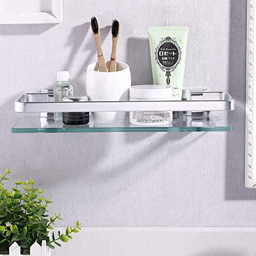 KES Estanteria Baño Aluminio Templado Estanteria Cristal Rectangular 8mm Extra Gruesa Montado en la Pared Plateado A4126A