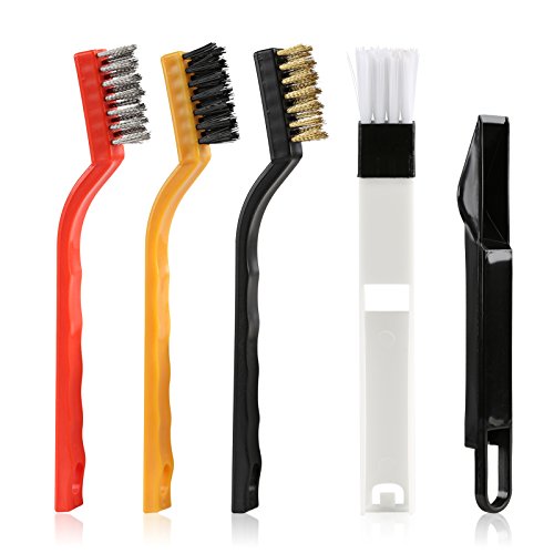 Kesote Conjunto de 4 Cepillos para Ventanas 2 en 1 Cepillo con Cuchara Desmontable + 3 Pinceles con Cerdas de Plástico, Hierro y Cobre Ideal para Ventana de Hogar u Oficina