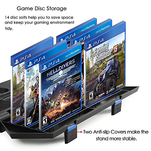 Keten PS4 Slim / PS4 Soporte Vertical con Ventilador 2 en 1, Puerto de carga, Almacenamiento para Juegos y Puerto con 3 Espacios para USB - An área Todo en Uno para Sus Necesidades de Juego