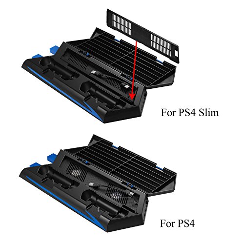 Keten PS4 Slim / PS4 Soporte Vertical con Ventilador 2 en 1, Puerto de carga, Almacenamiento para Juegos y Puerto con 3 Espacios para USB - An área Todo en Uno para Sus Necesidades de Juego