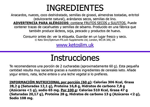 Keto Cereal Desayuno Bajo en Carbohidratos Sin Azúcar Añadido Alto en Grasas y Proteína Moderada - Sabor Delicioso Natural - Perfecto para la Dieta Keto - Apto para veganos- Sin Gluten ni Cereales 1KG