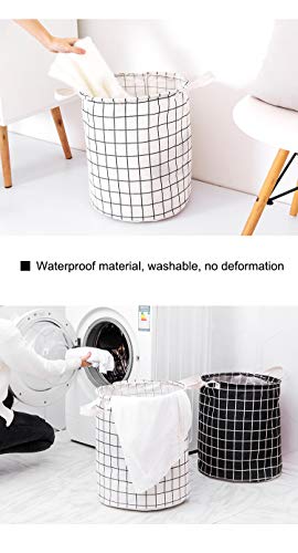 Kewayer Cestas para Ropa Sucia Grandes, Cesta de Lavandería de Almacenamiento Plegable de Lino de Algodón Redondo Impermeable (Beige)