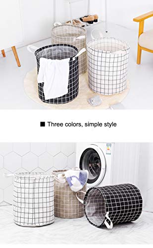 Kewayer Cestas para Ropa Sucia Grandes, Cesta de Lavandería de Almacenamiento Plegable de Lino de Algodón Redondo Impermeable (Beige)