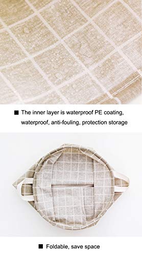 Kewayer Cestas para Ropa Sucia Grandes, Cesta de Lavandería de Almacenamiento Plegable de Lino de Algodón Redondo Impermeable (Beige)