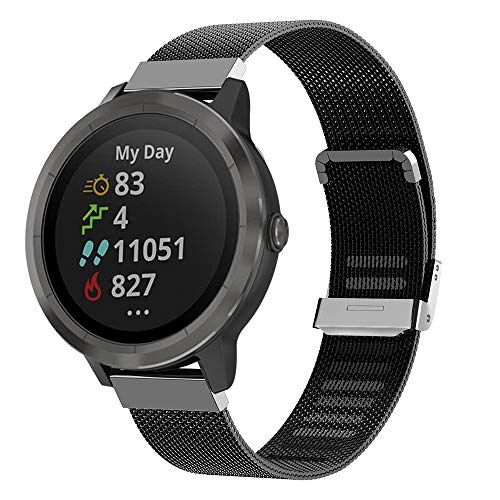 Keweni Compatible con Garmin Vivoactive 3 Correa,Pulsera de Repuesto de Acero Metal Inoxidable para Garmin Vivoactive 3/Vivoactive 3 Music/Forerunner 645 Music/Forerunner 245 Smart Watch (Negro)