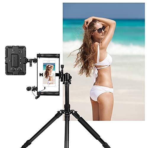 K&F Concept - Soporte Estabilizador de Smartphone para Grabar Video con Asa Compatible con Micrófono, LED Luz, Apple iPhone Samsung y Todos los teléfonos
