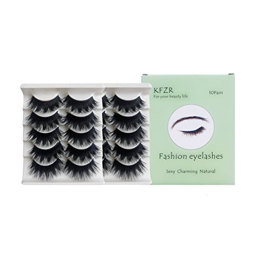 KFZR 10 pares de pestañas postizas 3D Fake Eye Lashes Natural Look maquillaje extensión negro grueso