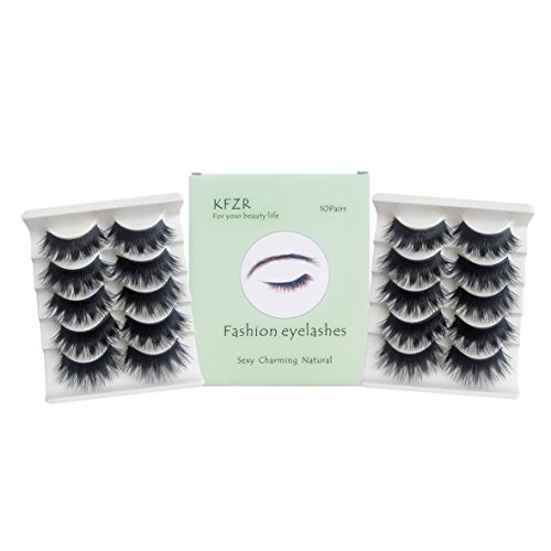 KFZR 10 pares de pestañas postizas 3D Fake Eye Lashes Natural Look maquillaje extensión negro grueso