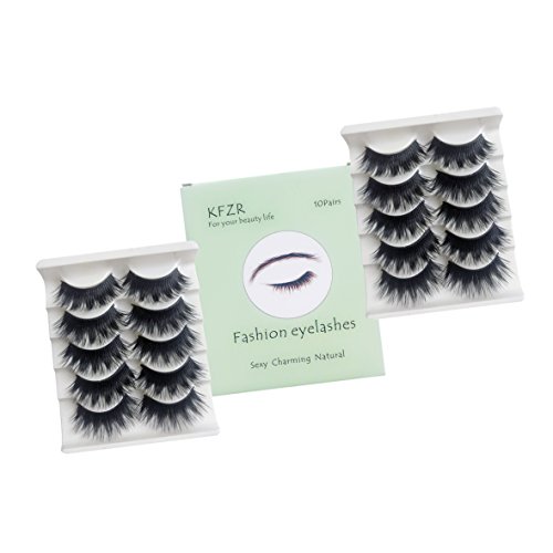 KFZR 10 pares de pestañas postizas 3D Fake Eye Lashes Natural Look maquillaje extensión negro grueso