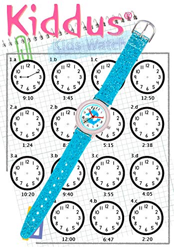 KIDDUS Reloj de Pulsera analógico para niña, Chica. con Ejercicios educativos para Aprender la Hora. Mecanismo de Cuarzo japonés Purpurina, Elegante y a la Moda. FAB10 Delfín