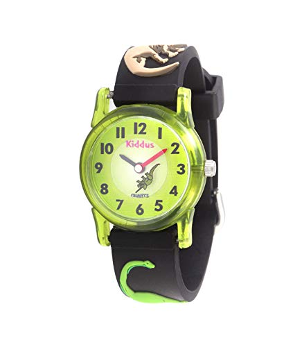 KIDDUS Reloj Educativo de Calidad para niña y niño. Analógico de Pulsera, con Ejercicios Time Teacher para Aprender a Leer y Decir la Hora. Mecanismo de Cuarzo japonés. RE0259 Dino